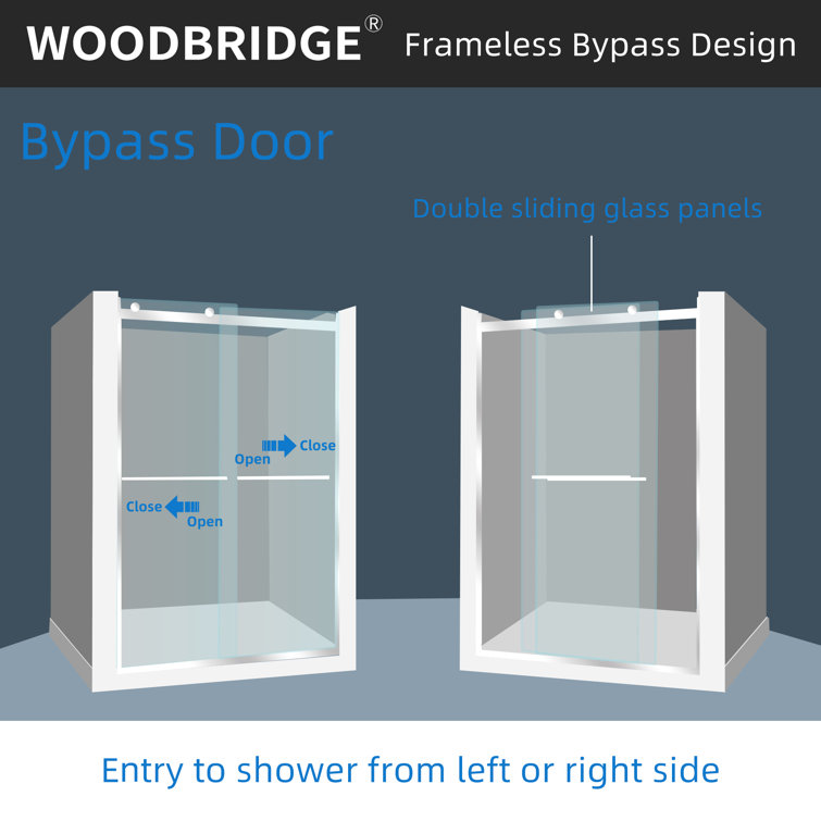 60" Chrome Frameless Sliding Shower Door with Clear Glass