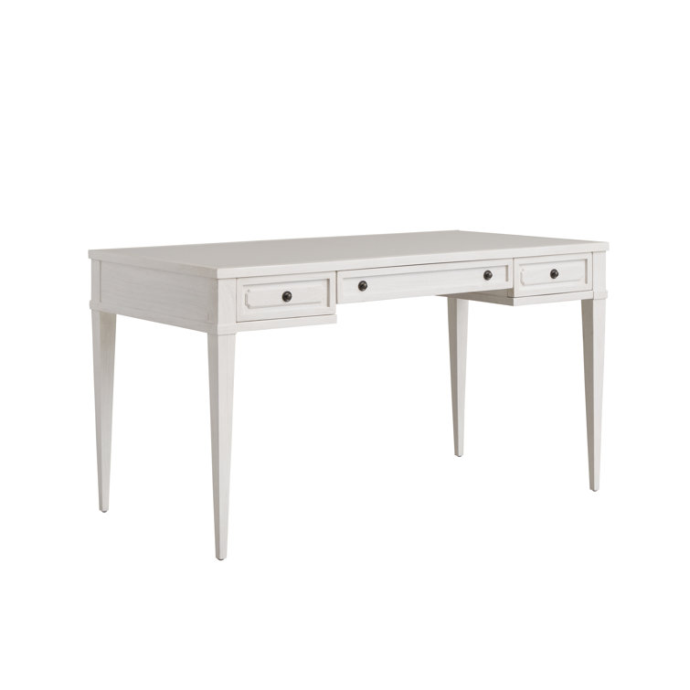 White Mid Century Modern Wood Home Office Desk with Drawers
