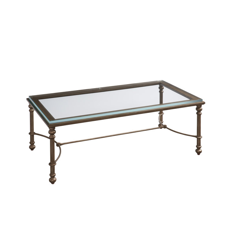 Gold Rectangular Metal and Glass Cocktail Table