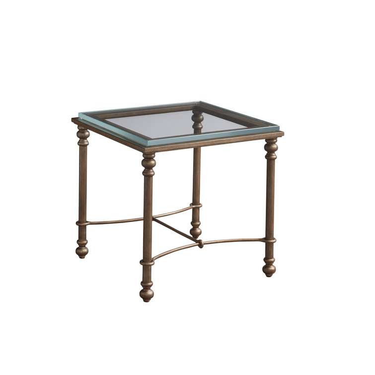 Mid-Century Modern Burnished Brass Square Glass End Table