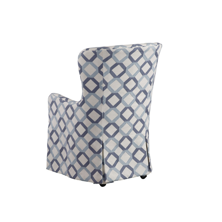Blue Geometric Patterned Barrel Wingback Chair