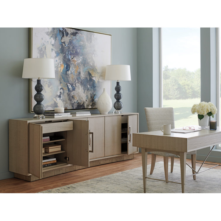 Donovan 100" Dove Gray Eucalyptus Veneer Media Console with Cabinet