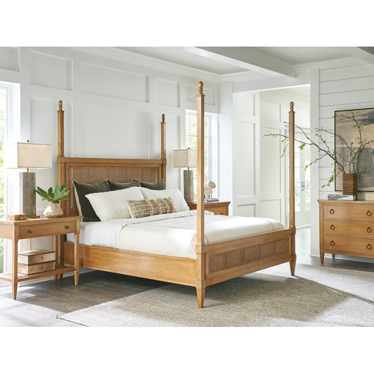 Traditional Brown Wood Frame California King Poster Bed with Headboard