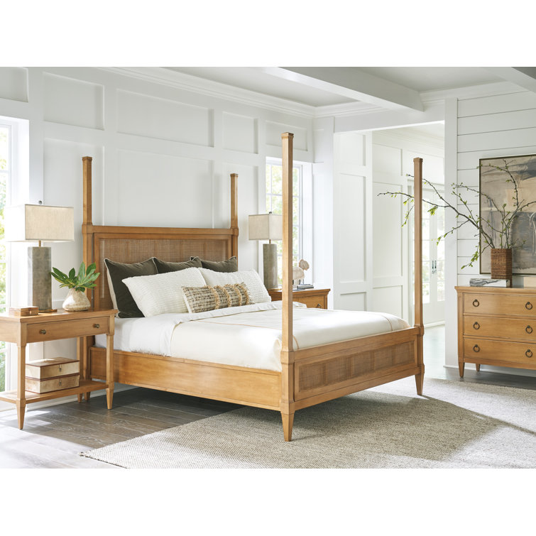 Traditional Brown Wood Frame California King Poster Bed with Headboard