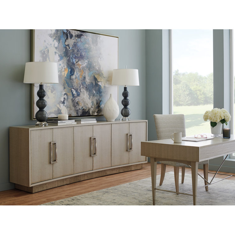 Donovan 100" Dove Gray Eucalyptus Veneer Media Console with Cabinet