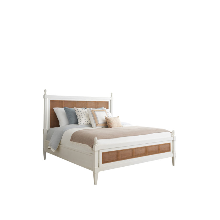 Queen White and Brown Wood Frame Upholstered Poster Bed