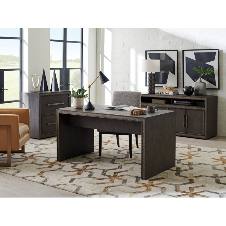 Mid Century Modern 60" Brown Wood Home Office Desk with Drawer