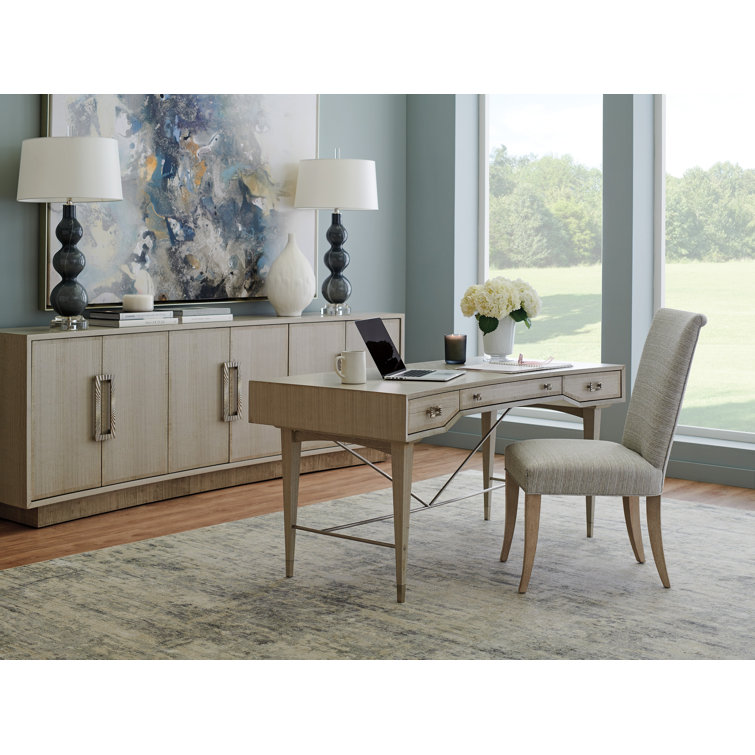 Gray Eucalyptus Veneer Mid Century Modern Writing Desk with Drawers