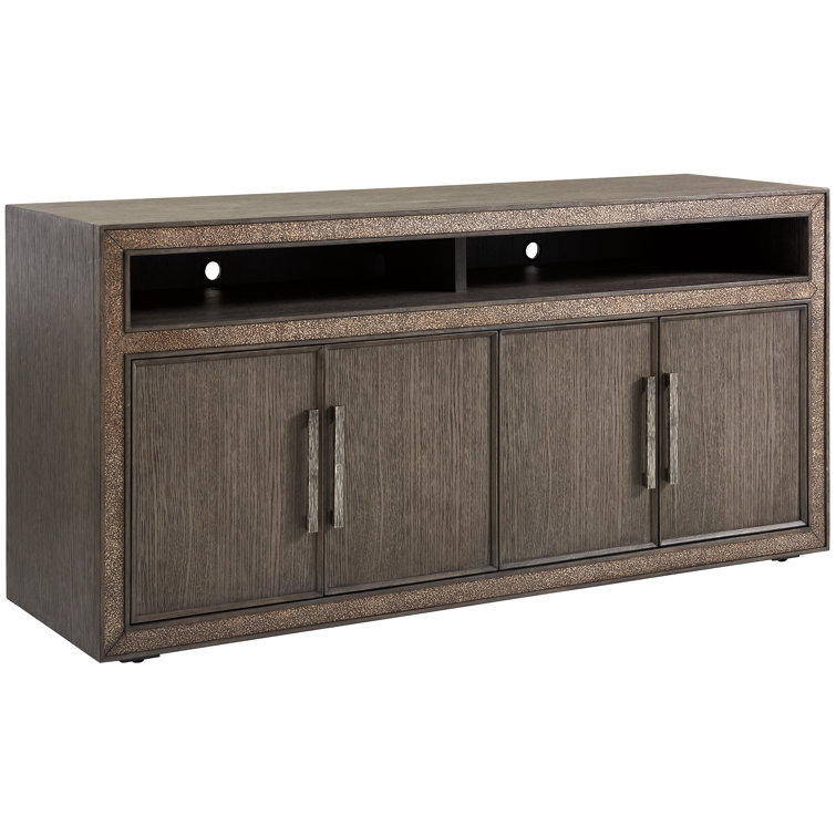 Hampton 65.5" Sandblasted Brown Oak Media Console with Nickel Accents