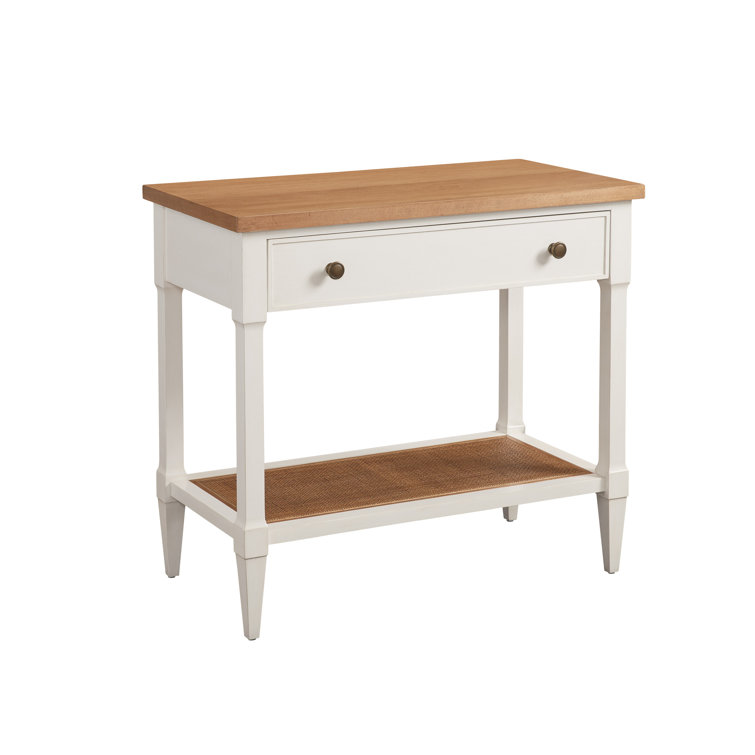 Medium Wood and White 1-Drawer Nightstand with Cane Shelf