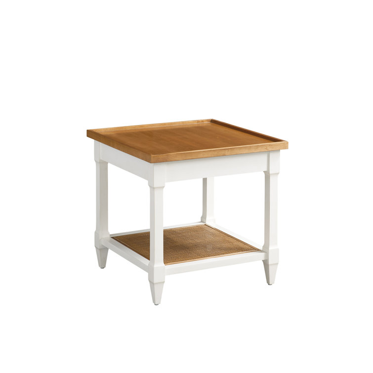 Mid-Century Modern White and Brown Wood Square End Table
