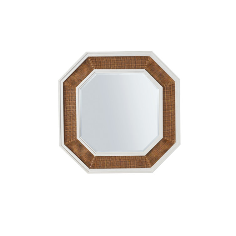 Mid-Century Modern Octagonal Brown and White Wood Wall Mirror
