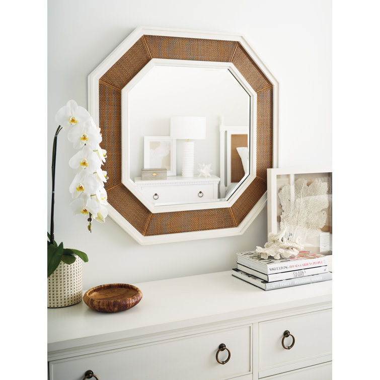 Mid-Century Modern Octagonal Brown and White Wood Wall Mirror