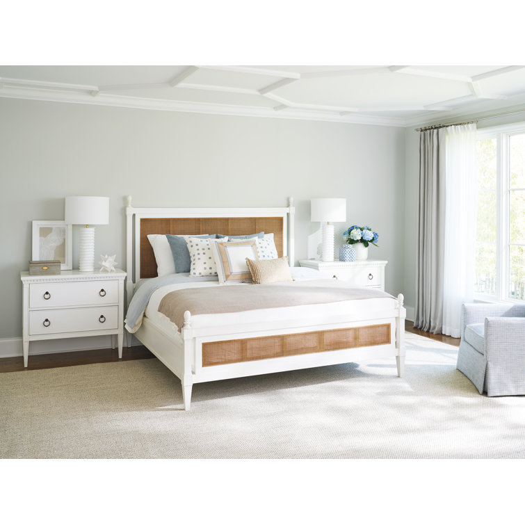 Queen White and Brown Wood Frame Upholstered Poster Bed