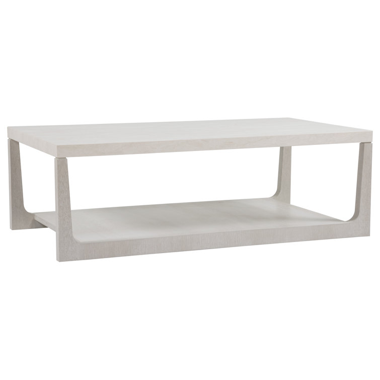 Mid-Century Modern Cream Marble and Oak Rectangular Coffee Table