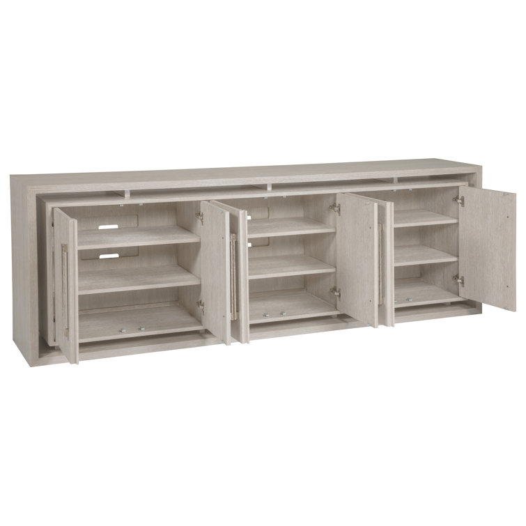 Champagne Taupe White Oak Media Console with Nickel Hardware