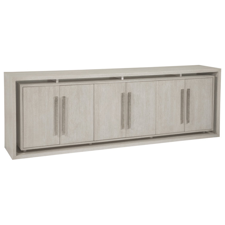 Champagne Taupe White Oak Media Console with Nickel Hardware