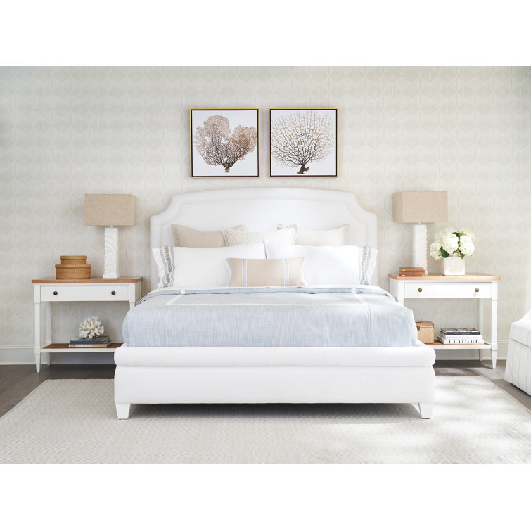 Medium Wood and White 1-Drawer Nightstand with Cane Shelf