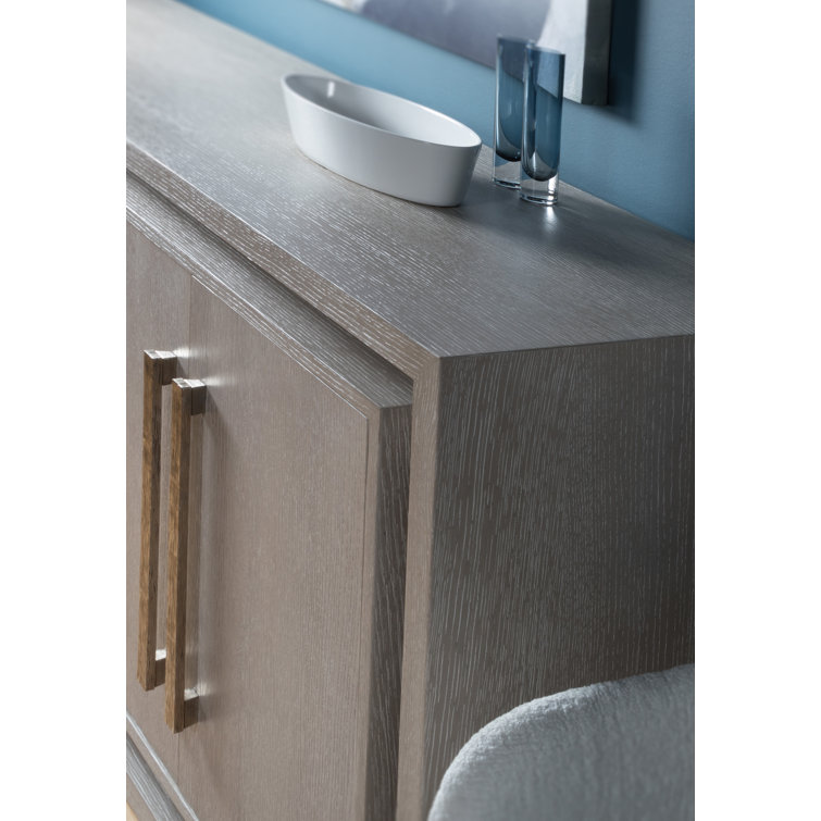 Champagne Taupe White Oak Media Console with Nickel Hardware