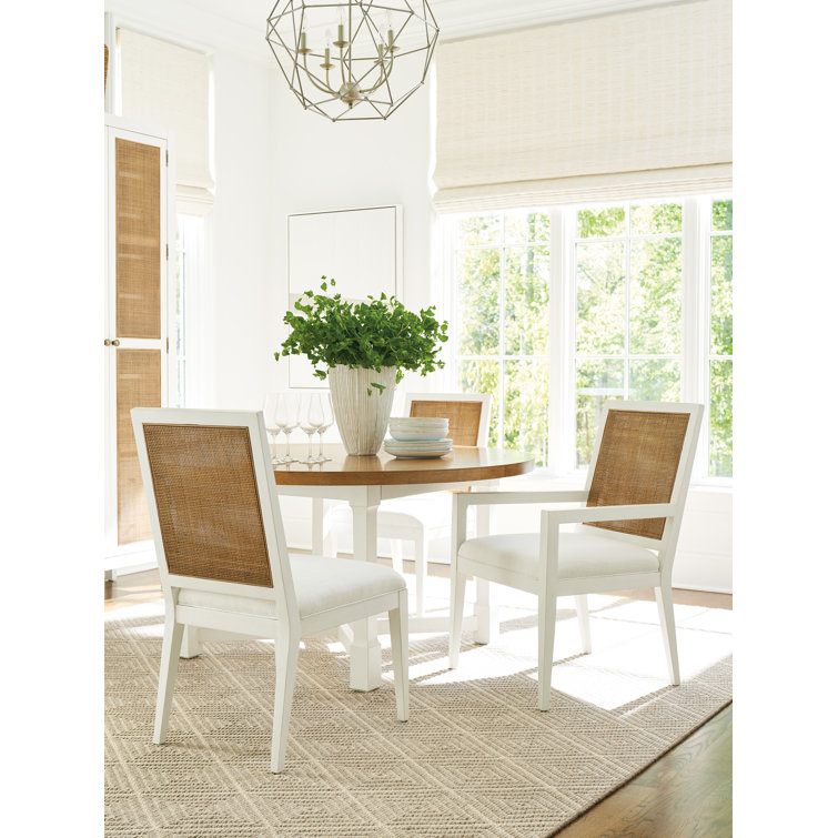 Tides Linen-White Upholstered Side Chair with Cane Back
