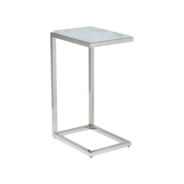 Mid-Century Modern Blue Glass and Silver Metal Rectangular Table