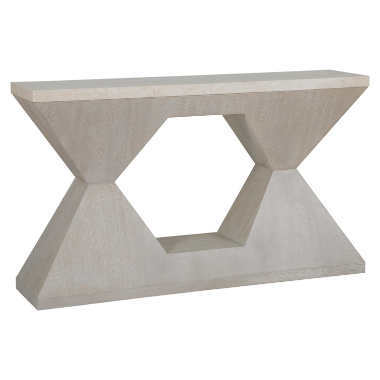 Beige Oak and Marble Rectangular Console Table