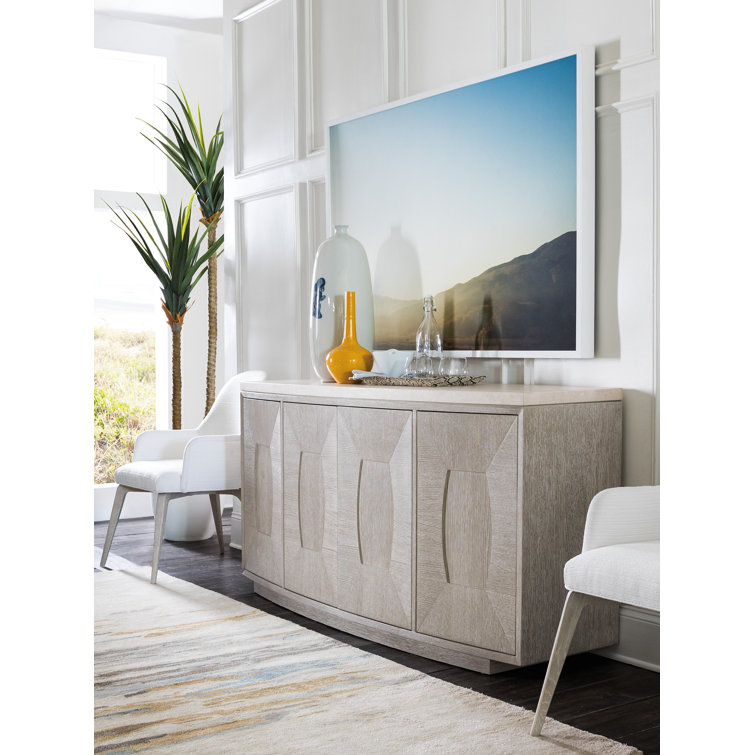 Champagne Taupe Mid-Century Modern Buffet with Anticato Marble Top