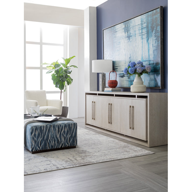 Champagne Taupe White Oak Media Console with Nickel Hardware