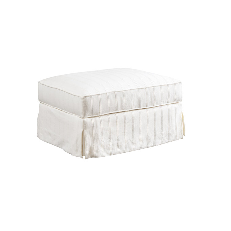 White Cotton Upholstered Ottoman with Skirted Base