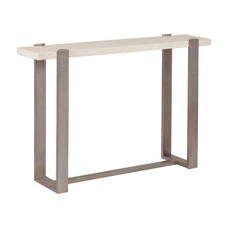 Beige and Silver Mid Century Modern Rectangular Console Table
