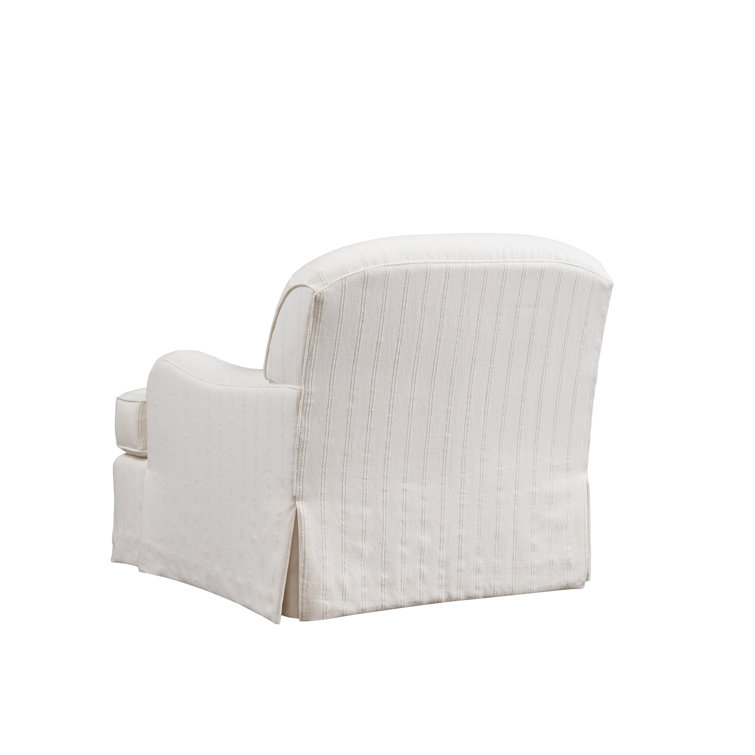 White Slipcovered Swivel Armchair with Manufactured Wood Frame