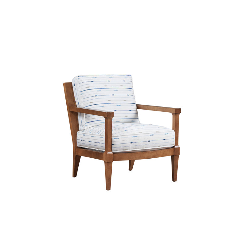 Handcrafted Brown Wood Armchair with White Upholstery