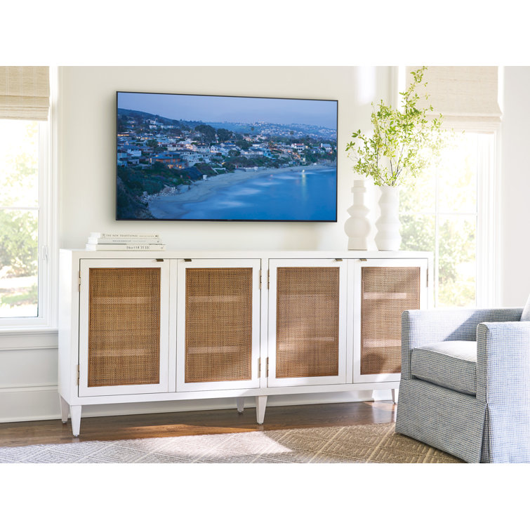 Laguna White and Brown Cane Panel Media Console