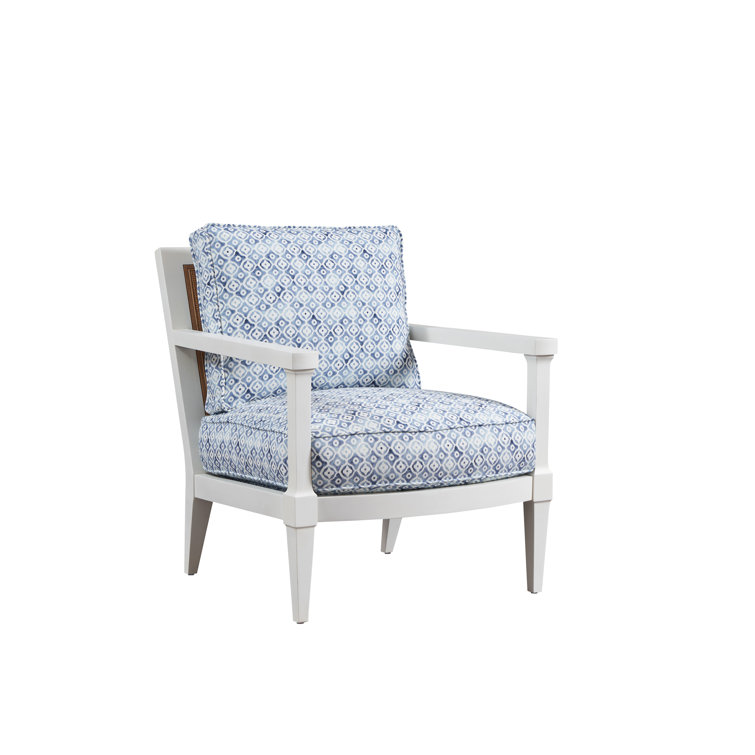 Handcrafted White and Blue Cotton Blend Armchair