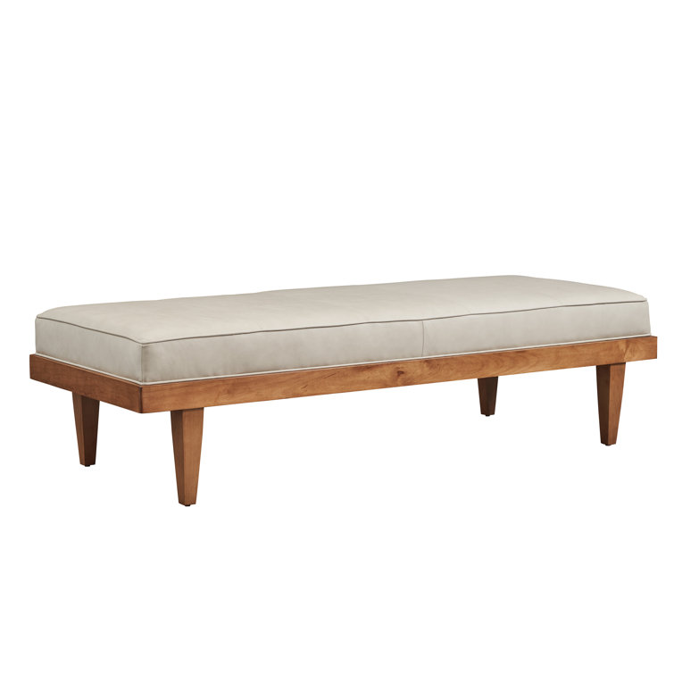 Gray Genuine Leather Upholstered Bench with Wooden Frame