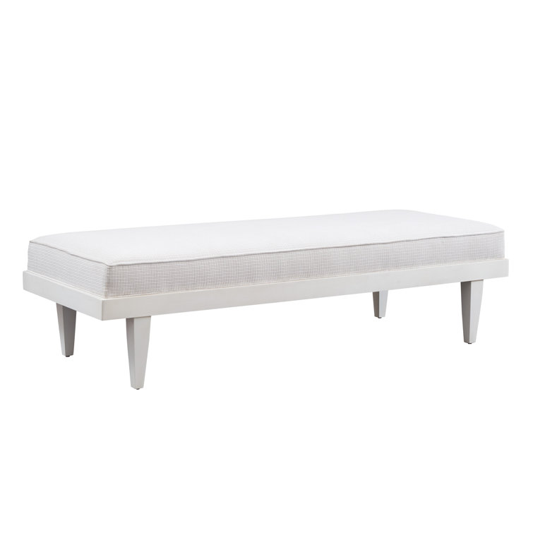 Elegant White Cotton Blend Upholstered Bench