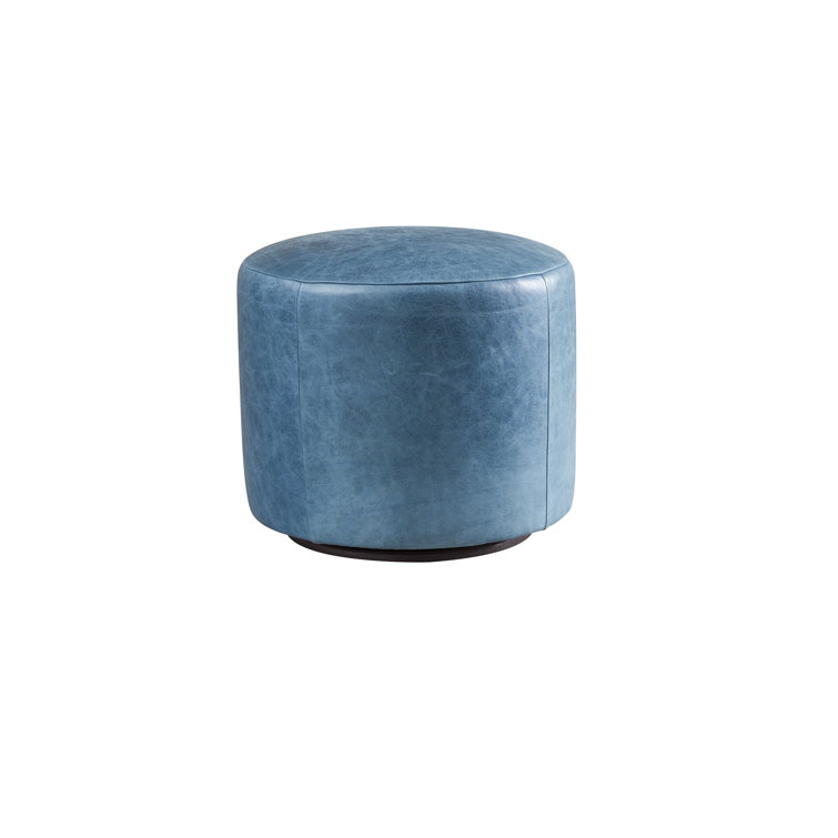 Barclay Butera Blue Genuine Leather Swivel Ottoman