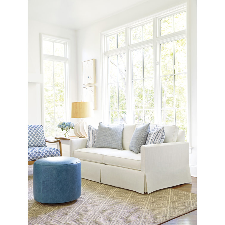 White Cotton Blend Loveseat with Down Fill Cushions