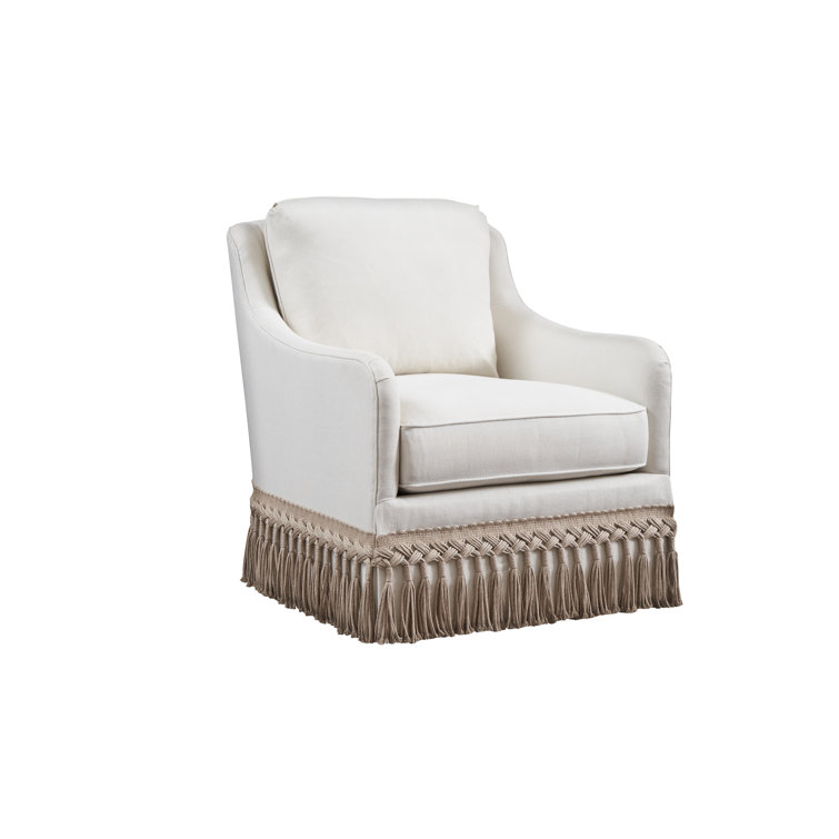 Beige Linen & White Manufactured Wood Swivel Armchair