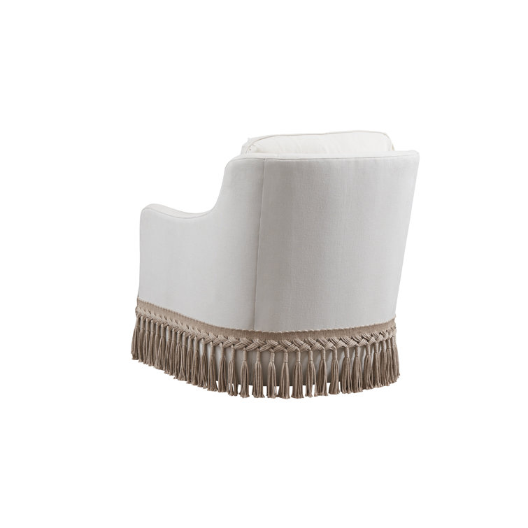 Beige Linen & White Manufactured Wood Swivel Armchair