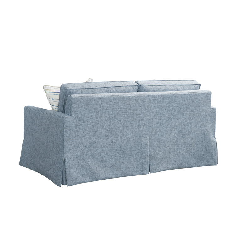 Elegant Blue Polyester Loveseat with Down Fill and Kickpleat Skirt