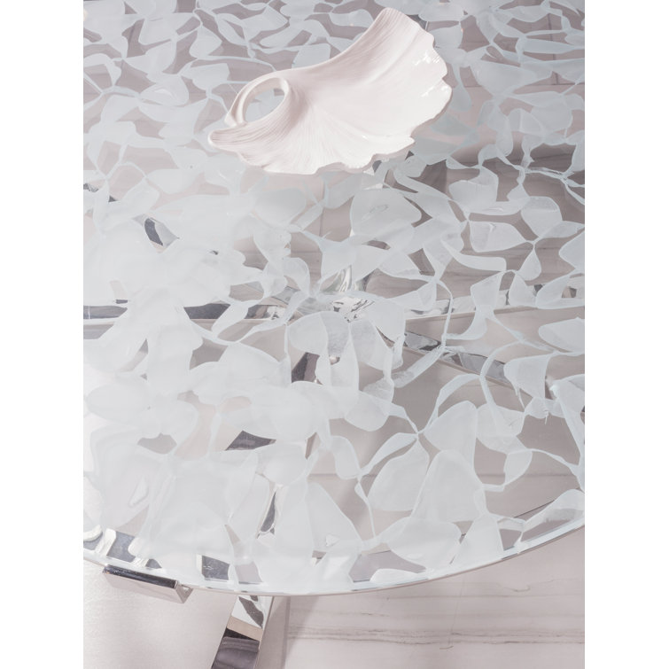 Round Blue and Silver Glass Metal Cocktail Table