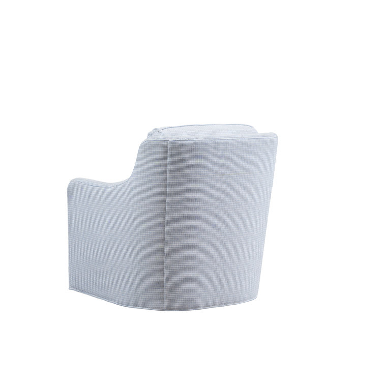 Coastal Swivel Armchair in Blue Cotton Blend with Manufactured Wood Frame