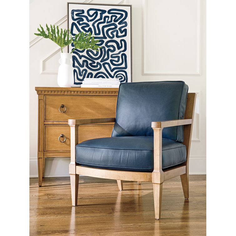 Navy Blue and Brown Genuine Leather Accent Armchair