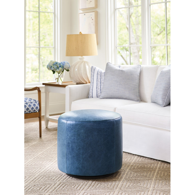 Barclay Butera Blue Genuine Leather Swivel Ottoman