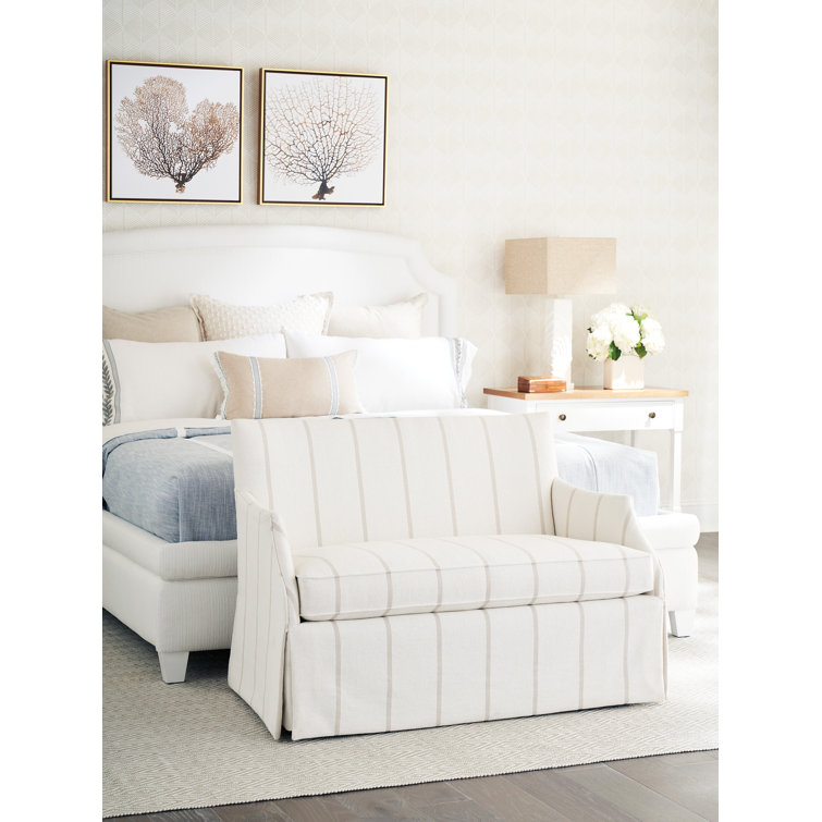 White Fabric Settee with Down Fill Cushions and Tight Back