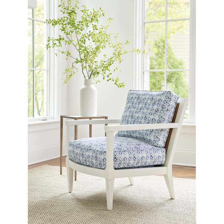 Handcrafted White and Blue Cotton Blend Armchair