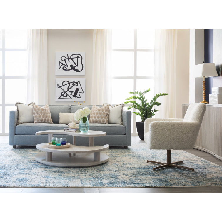 Misty White Gray Round Oak Mid Century Modern Coffee Table