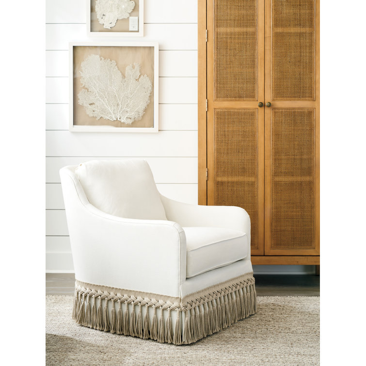 Beige Linen & White Manufactured Wood Swivel Armchair