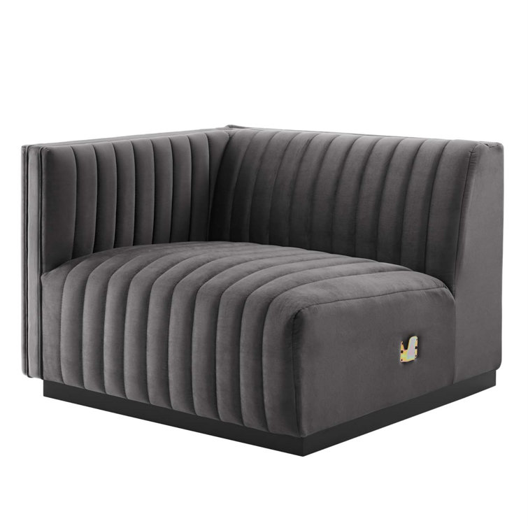 Elegant Black Gray Channel Tufted Velvet 3-Seater Sofa